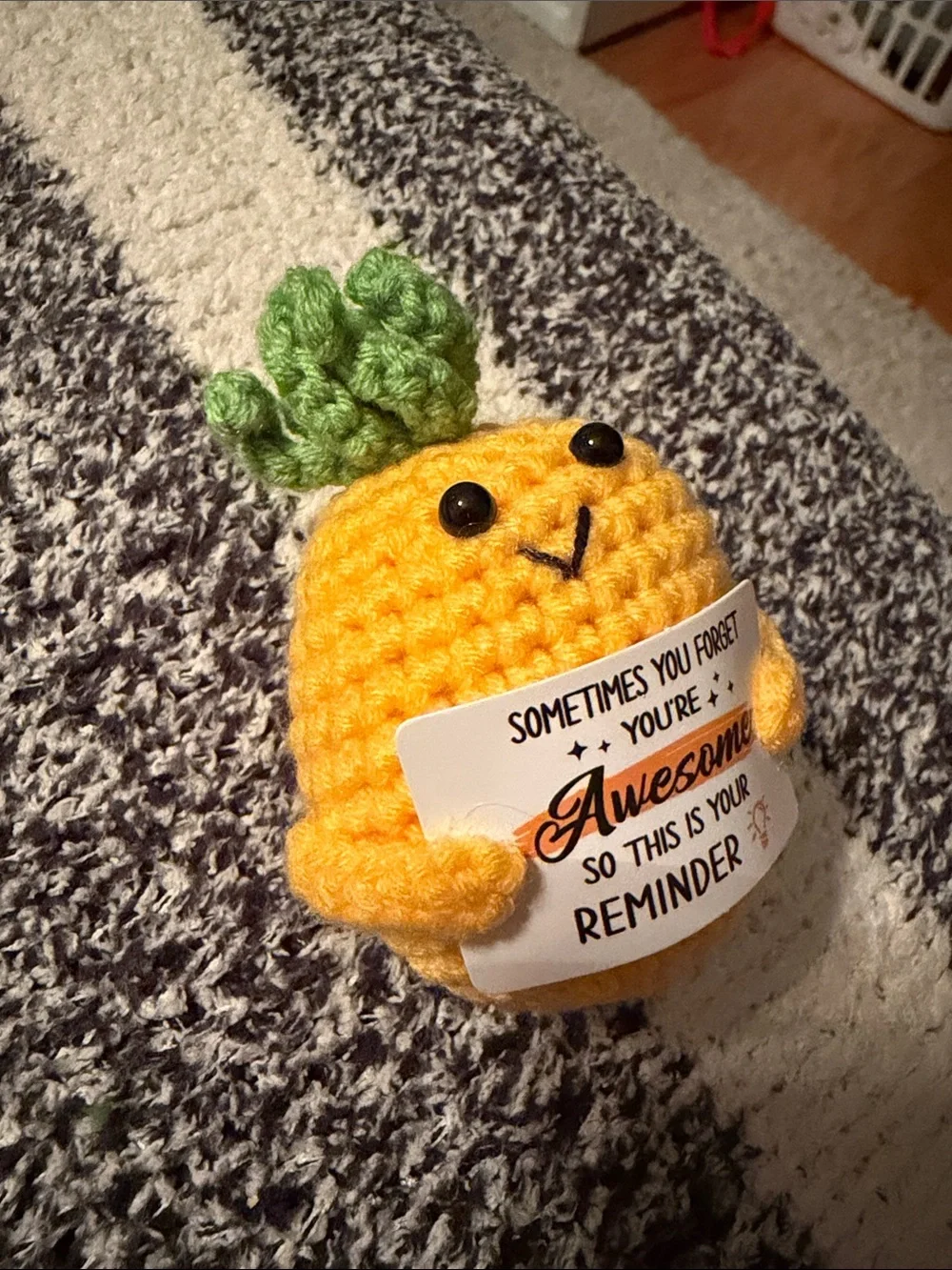 Yellow Crochet Pineapple Plush with Green Top - You’re Awesome Saying